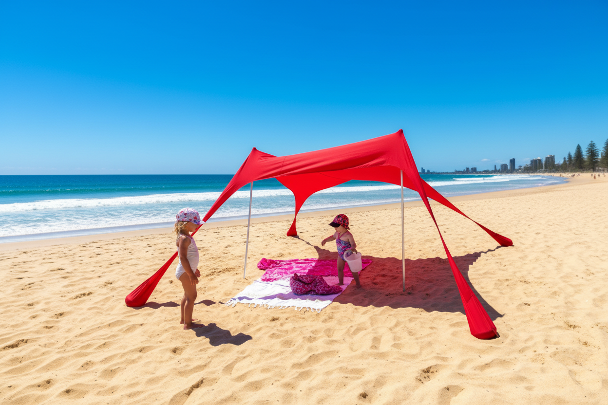 Red tent on Gold Coast beach